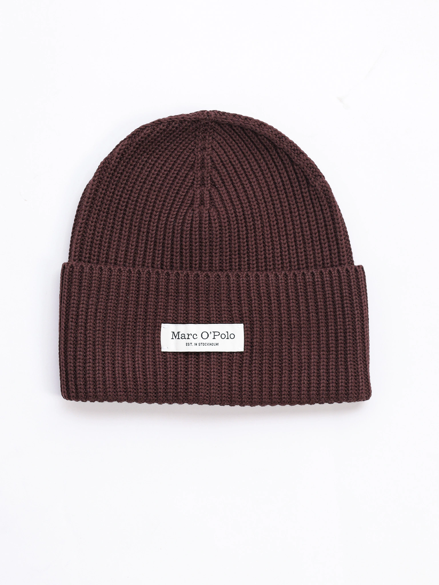 Шапка-бини коричневого цвета с отворотом из хлопка